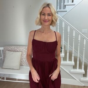 Burgundy pleated maxi dress